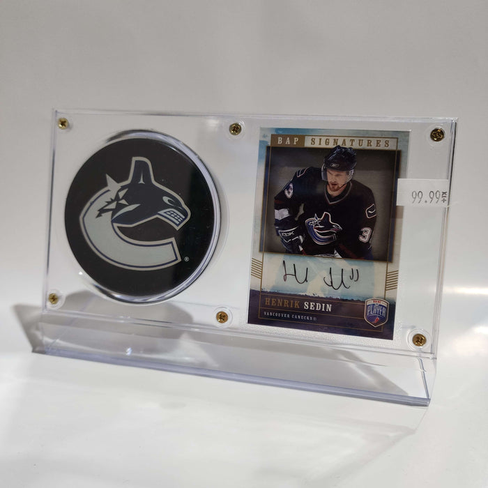 Henrik Sedin Autographed Card HS & Vancouver Canucks Puck Display