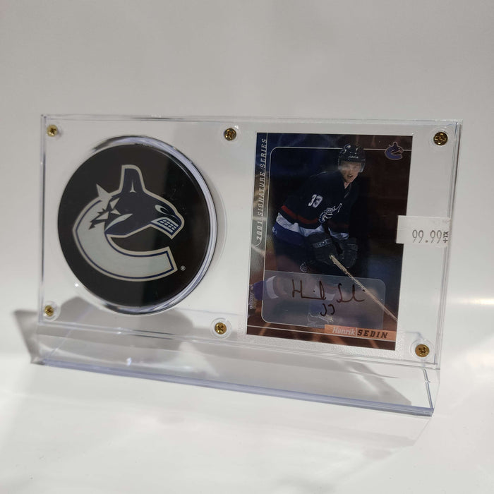 Henrik Sedin Autographed Card 243 & Vancouver Canucks Puck Display
