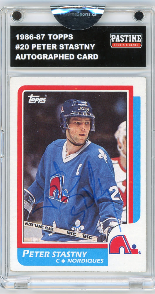 Peter Stastny #20 1986/87 Topps Hockey Autographed Card Encased in Magpro