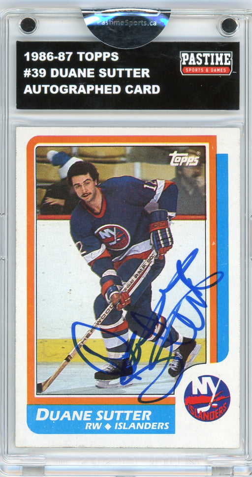 Duane Sutter #39 1986/87 Topps Hockey Autographed Card Encased in Magpro