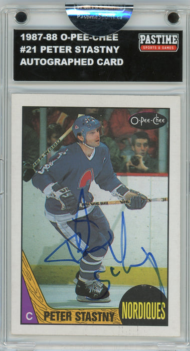 Peter Stastny #21 1987/88 O-Pee-Chee Hockey Autographed Card Encased in Magpro