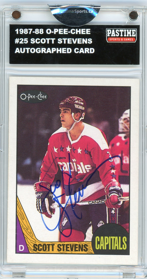 Scott Stevens #25 1987/88 O-Pee-Chee Hockey Autographed Card Encased in Magpro