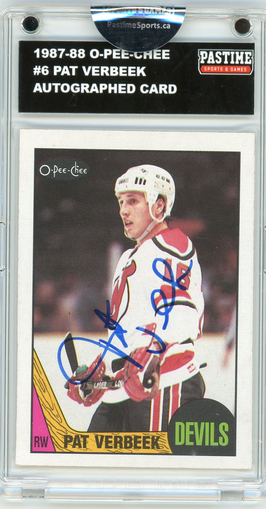 Pat Verbeek #6 1987/88 O-Pee-Chee Hockey Autographed Card Encased in Magpro