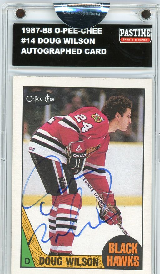 Doug Wilson #14 1987/88 O-Pee-Chee Hockey Autographed Card Encased in Magpro