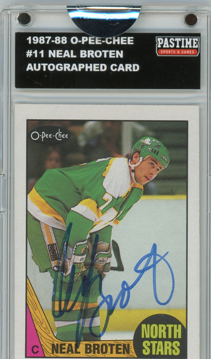 Neal Broten #11 1987/88 O-Pee-Chee Hockey Autographed Card Encased in Magpro