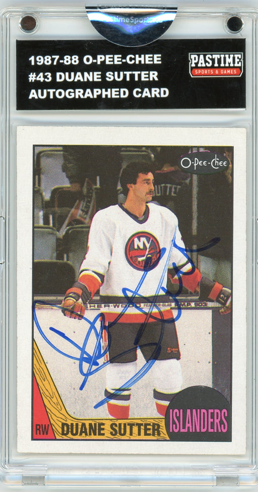 Duane Sutter #43 1987/88 O-Pee-Chee Hockey Autographed Card Encased in Magpro