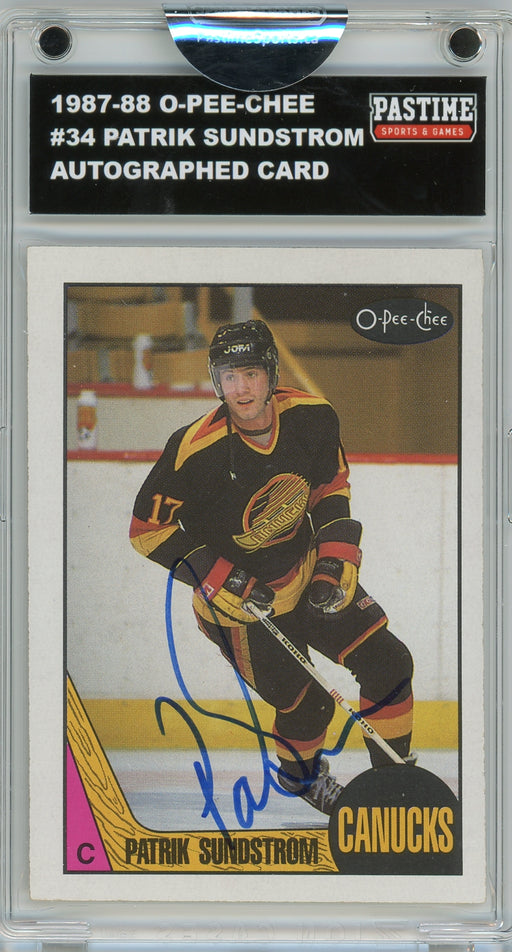 Patrik Sundstrom #34 1987/88 O-Pee-Chee Hockey Autographed Card Encased in Magpro