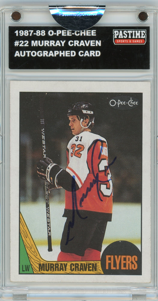 Murray Craven #22 1987/88 O-Pee-Chee Hockey Autographed Card Encased in Magpro