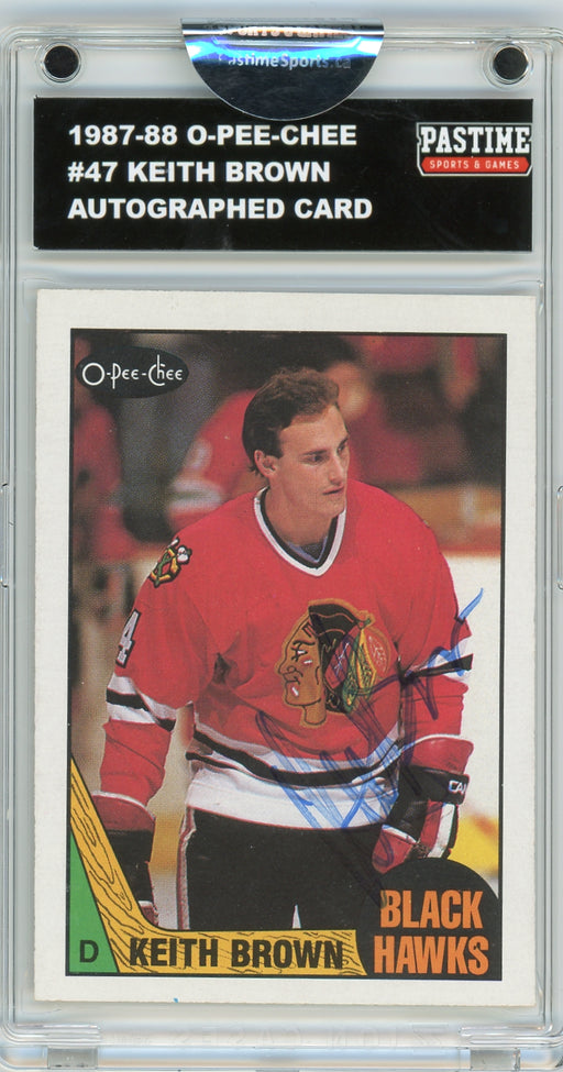 Keith Brown #47 1987/88 O-Pee-Chee Hockey Autographed Card Encased in Magpro