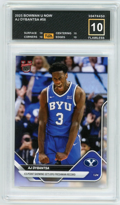 AJ Dybantsa #58 2025 Bowman U Topps Now Graded TGA 10 Flawless Black Label