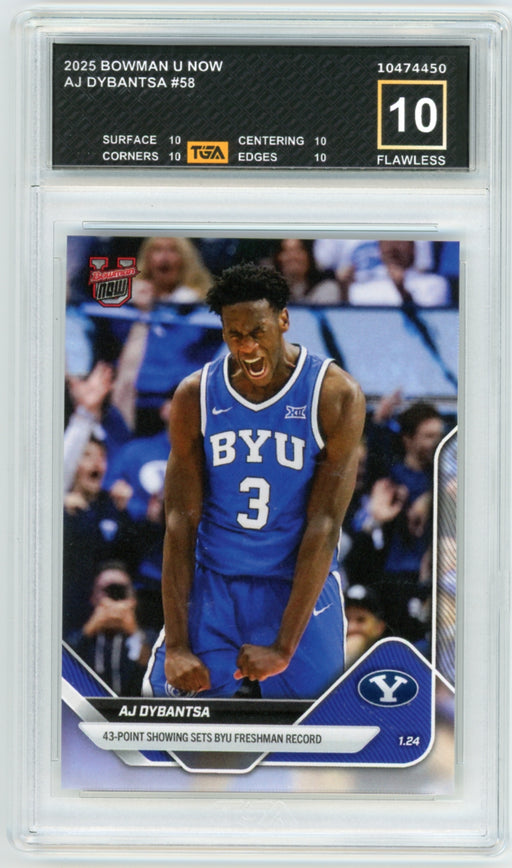 AJ Dybantsa #58 2025 Bowman U Topps Now Graded TGA 10 Flawless Black Label