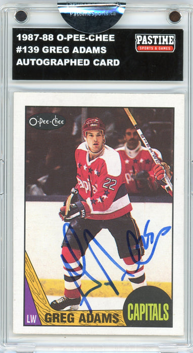 Greg Adams #139 1987/88 O-Pee-Chee Hockey Autographed Card Encased in Magpro