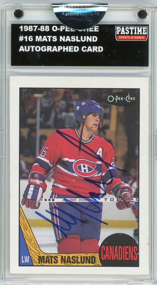 Mats Naslund #16 1987/88 O-Pee-Chee Hockey Autographed Card Encased in Magpro