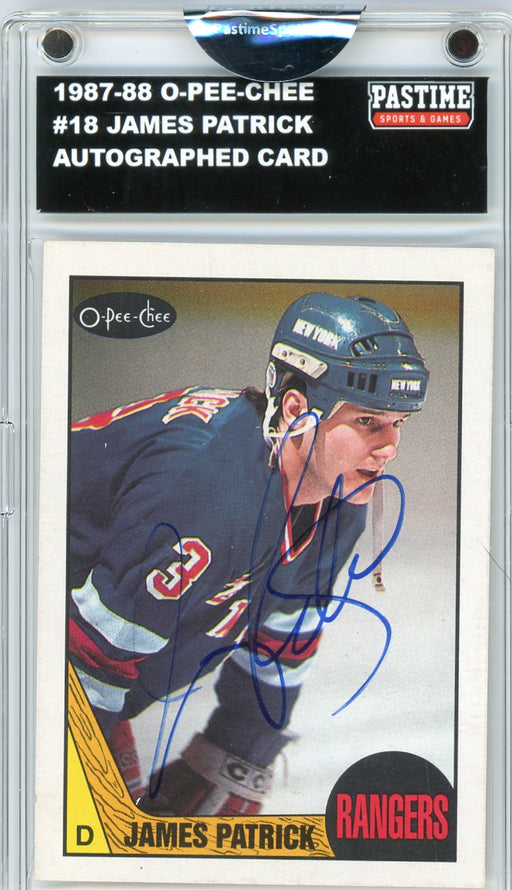 James Patrick #18 1987/88 O-Pee-Chee Hockey Autographed Card Encased in Magpro