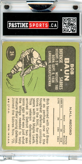 #24 Bob Baun 1970/71 Topps Autographed Card Encased in Magpro - Pastime Sports & Games
