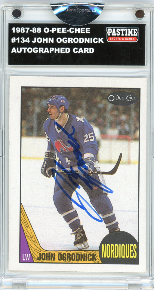 John Ogrodnick #134 1987/88 O-Pee-Chee Hockey Autographed Card Encased in Magpro