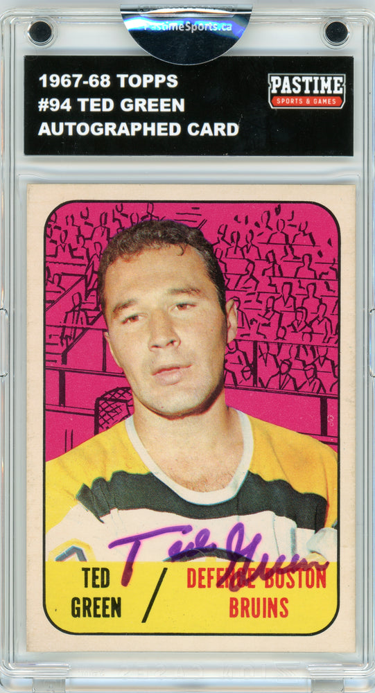 #94 Ted Green 1967/68 Topps Autographed Card Encased in Magpro - Pastime Sports & Games