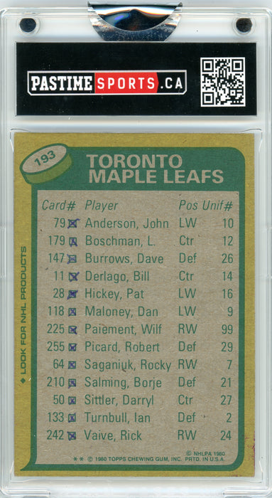 #193 Darryl Sittler 1980/81 Topps Autographed Card Encased in Magpro - Pastime Sports & Games