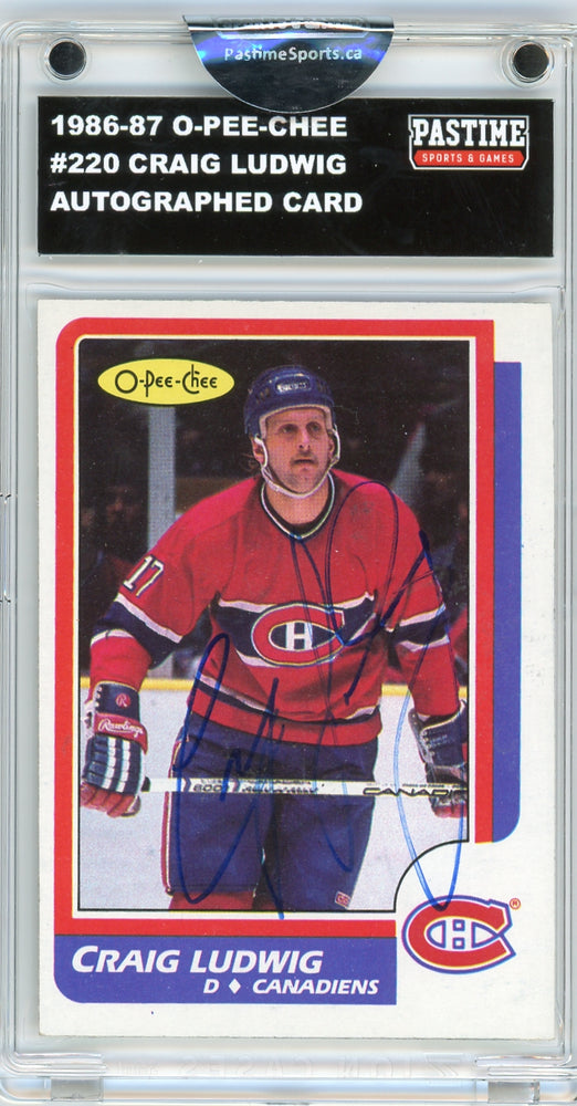 Craig Ludwig #220 1986/87 O-Pee-Chee Hockey Autographed Card Encased in Magpro - Pastime Sports & Games