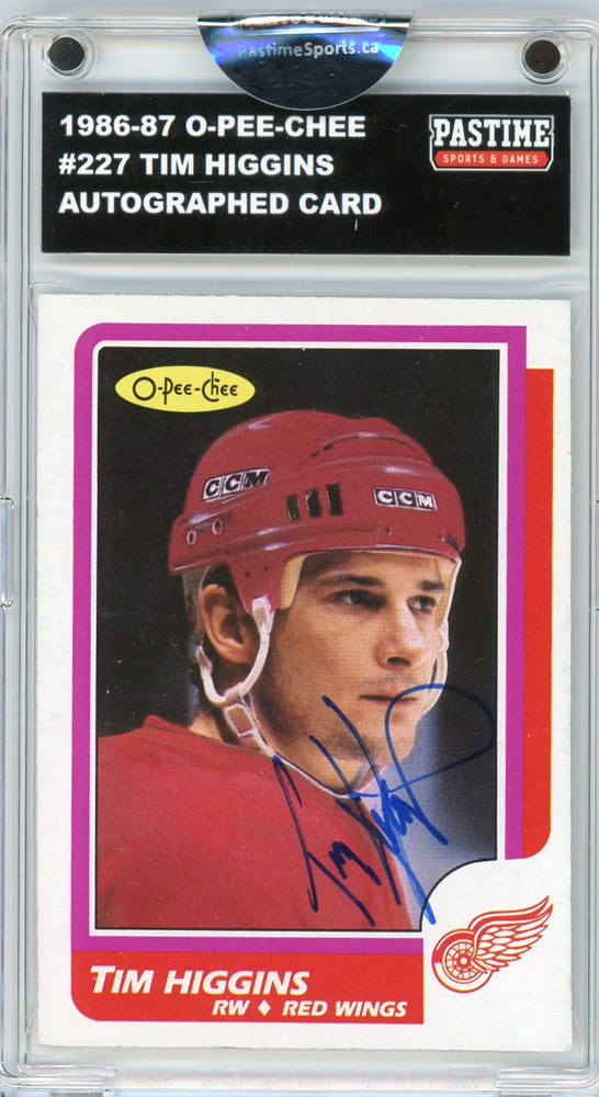Tim Higgins #227 1986/87 O-Pee-Chee Hockey Autographed Card Encased in Magpro