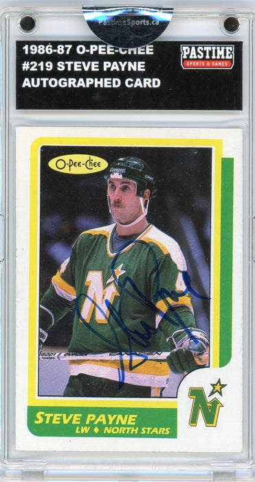 Steve Payne #219 1986/87 O-Pee-Chee Hockey Autographed Card Encased in Magpro