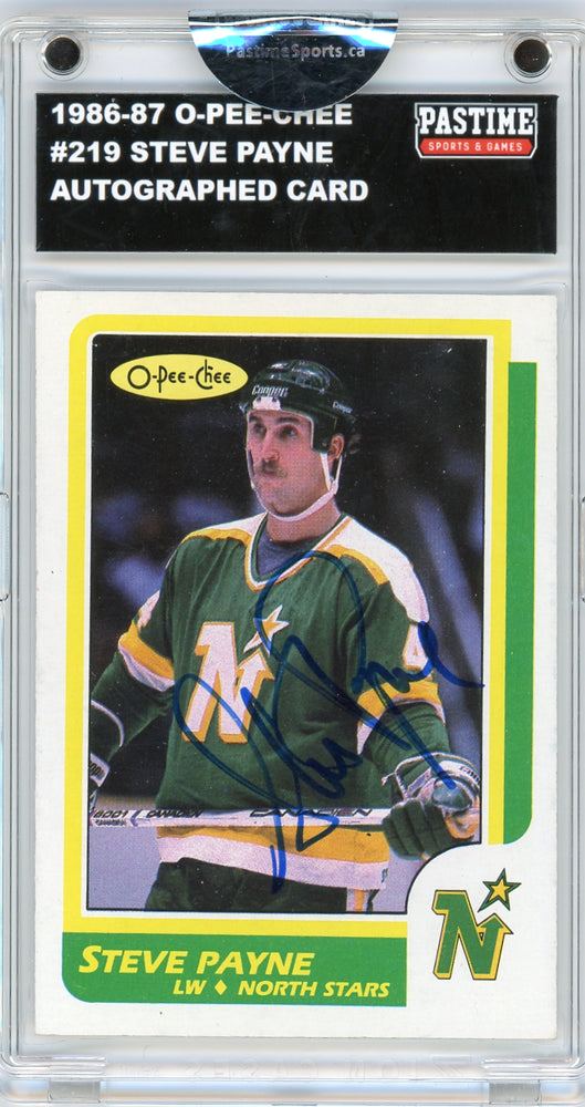 Steve Payne #219 1986/87 O-Pee-Chee Hockey Autographed Card Encased in Magpro