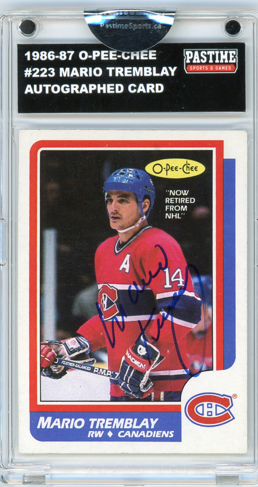 Mario Tremblay #223 1986/87 O-Pee-Chee Hockey Autographed Card Encased in Magpro