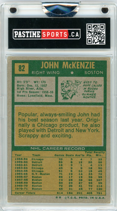 #82 John McKenzie 1971/72 Topps Autographed Card Encased in Magpro - Pastime Sports & Games