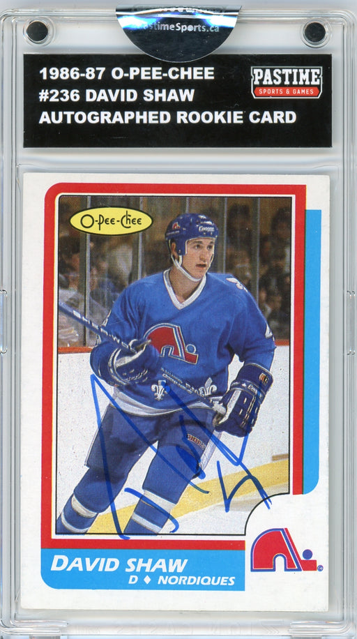 David Shaw #236 1986/87 O-Pee-Chee Hockey Autographed Card Encased in Magpro