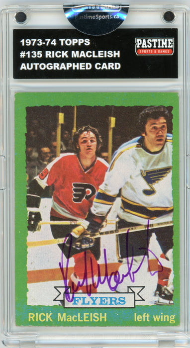 #135 Rick MacLeish 1973/74 Topps Autographed Card Encased in Magpro - Pastime Sports & Games