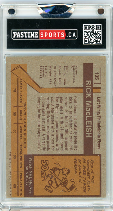 #135 Rick MacLeish 1973/74 Topps Autographed Card Encased in Magpro - Pastime Sports & Games