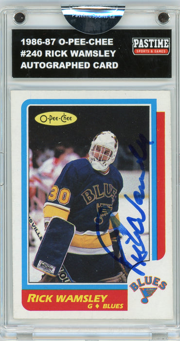 Rick Wamsley #240 1986/87 O-Pee-Chee Hockey Autographed Card Encased in Magpro