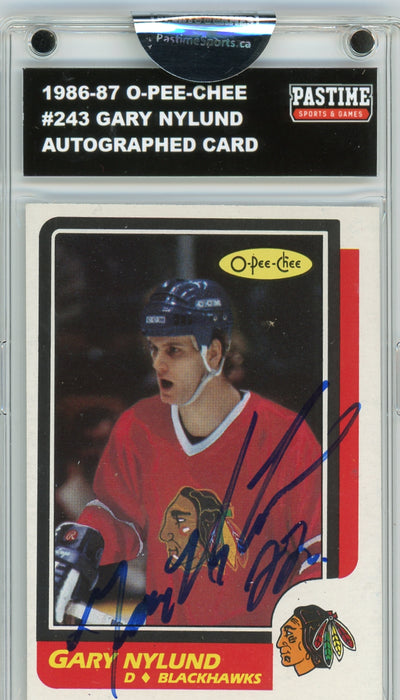 Gary Nylund #243 1986/87 O-Pee-Chee Hockey Autographed Card Encased in Magpro - Pastime Sports & Games