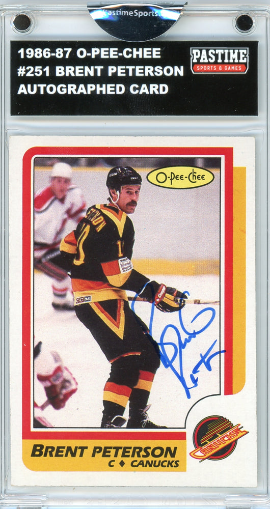 Brent Peterson #251 1986/87 O-Pee-Chee Hockey Autographed Card Encased in Magpro