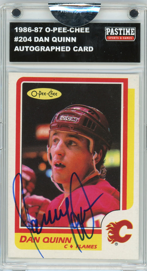 Dan Quinn #204 1986/87 O-Pee-Chee Hockey Autographed Card Encased in Magpro
