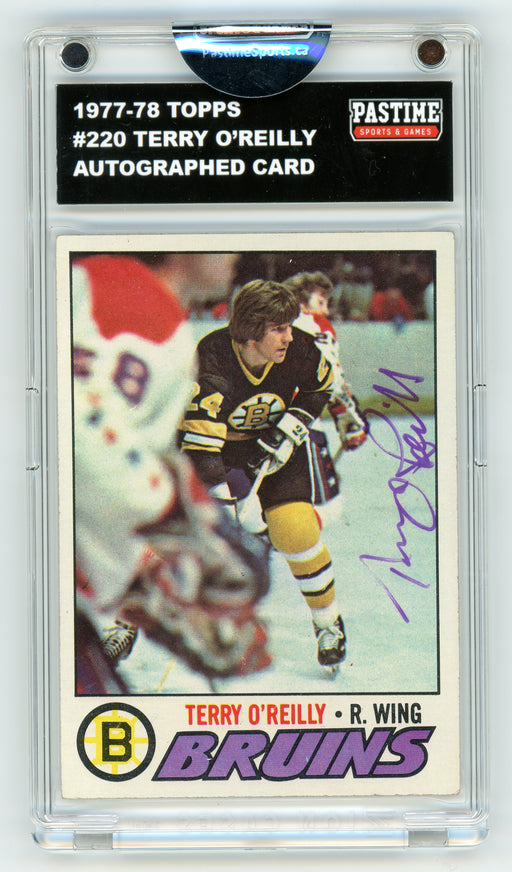 #220 Terry O'Reilly 1977/78 Topps Hockey Autographed Card Encased in Magpro - Pastime Sports & Games