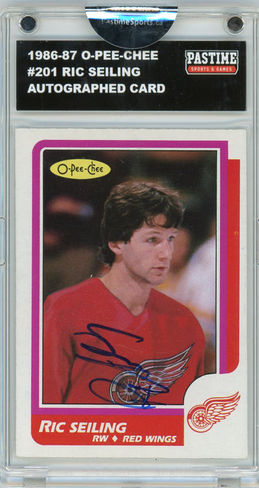 Ric Seiling #201 1986/87 O-Pee-Chee Hockey Autographed Card Encased in Magpro