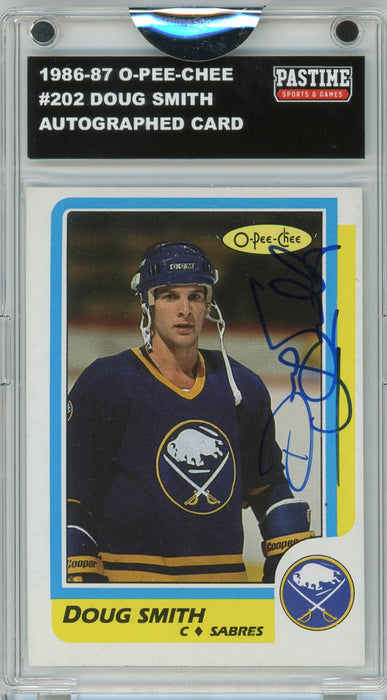 Doug Smith #202 1986/87 O-Pee-Chee Hockey Autographed Card Encased in Magpro