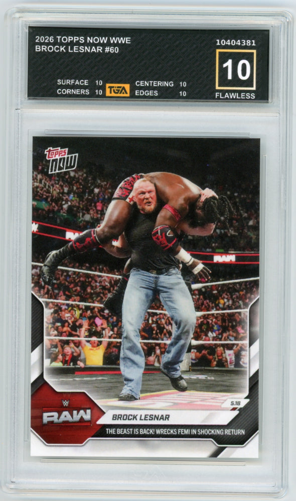 Brock Lesnar #60 2026 Topps Now WWE Graded TGA 10 Flawless Black Label