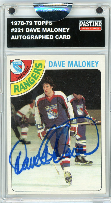 #221 Dave Maloney 1978/79 Topps Hockey Autographed Card Encased in Magpro - Pastime Sports & Games