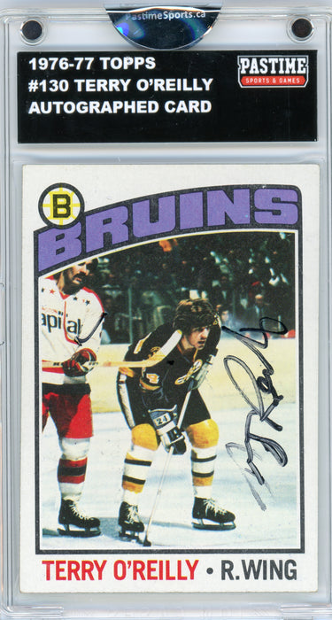 #130 Terry O'Reilly 1976/77 Topps Hockey Autographed Card Encased in Magpro - Pastime Sports & Games