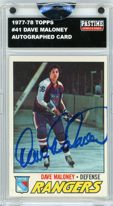 #41 Dave Maloney 1977/78 Topps Hockey Autographed Card Encased in Magpro - Pastime Sports & Games