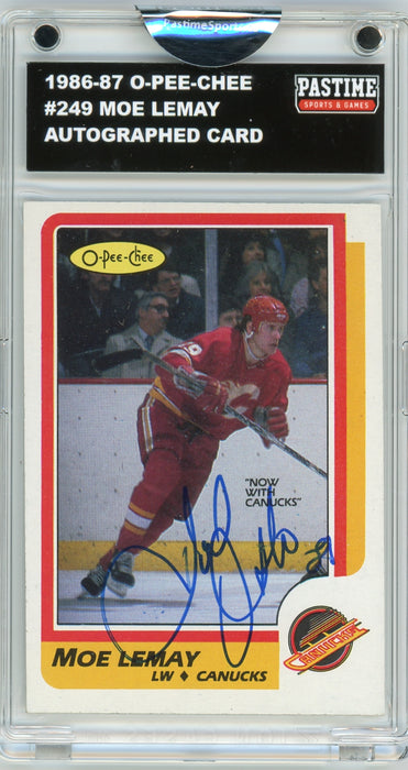 Moe Lemay #249 1986/87 O-Pee-Chee Hockey Autographed Card Encased in Magpro