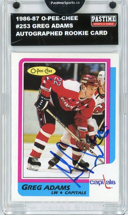 Greg Adams #253 1986/87 O-Pee-Chee Hockey Autographed Card Encased in Magpro
