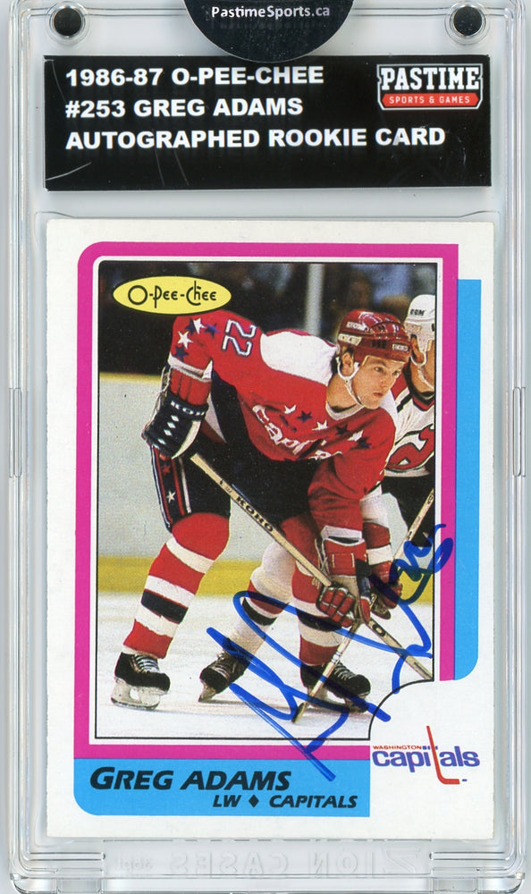 Greg Adams #253 1986/87 O-Pee-Chee Hockey Autographed Card Encased in Magpro