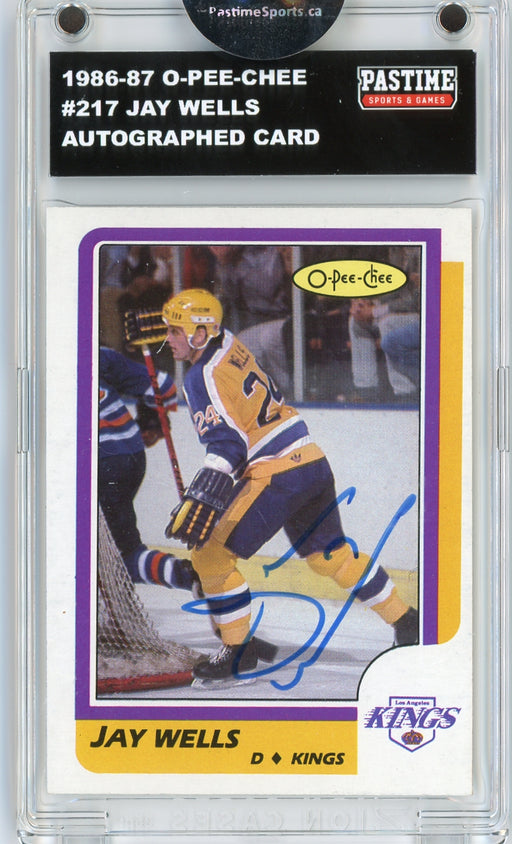 Jay Wells #217 1986/87 O-Pee-Chee Hockey Autographed Card Encased in Magpro