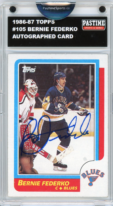 Bernie Federko #105 1986/87 Topps Hockey Autographed Card Encased in Magpro