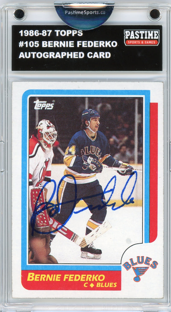 Bernie Federko #105 1986/87 Topps Hockey Autographed Card Encased in Magpro