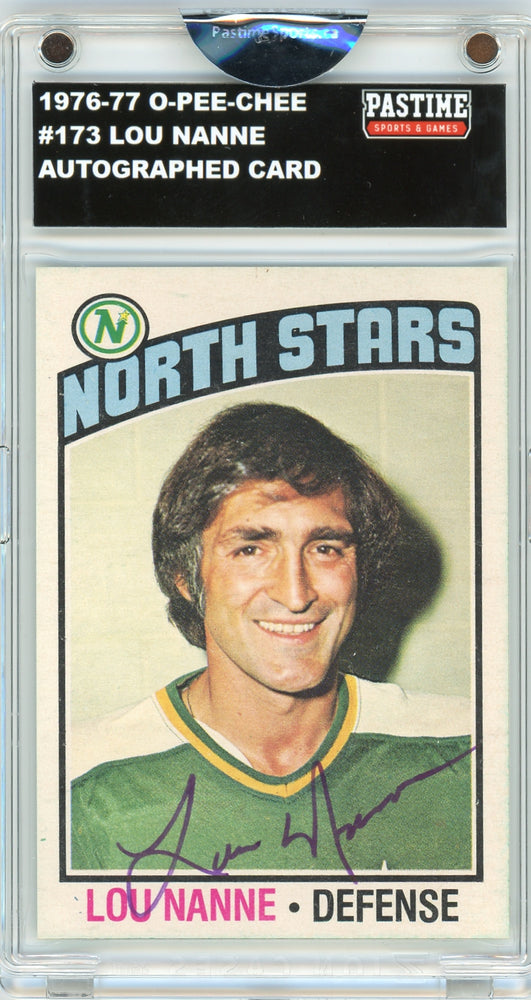 Lou Nanne #173 1976/77 O-Pee-Chee Hockey Autographed Card Encased in Magpro - Pastime Sports & Games