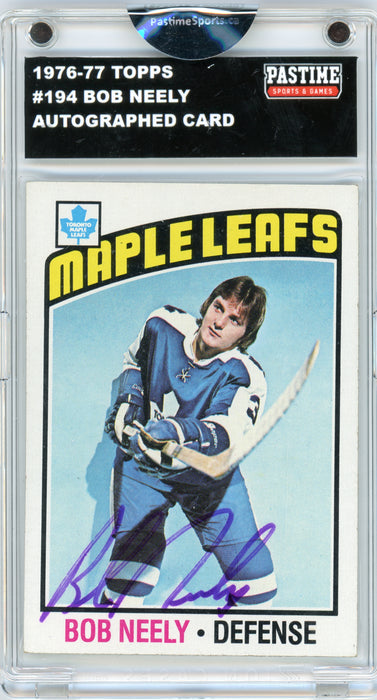 #194 Bob Neely 1976/77 Topps Hockey Autographed Card Encased in Magpro - Pastime Sports & Games